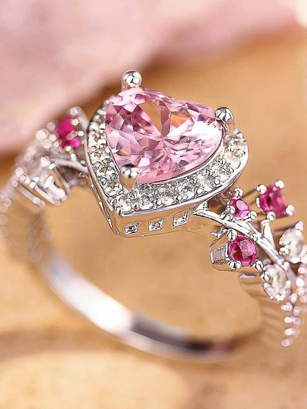 Brand New Heart Pink Cubic Zirconia Ring - Women's Silver Band Size 7
